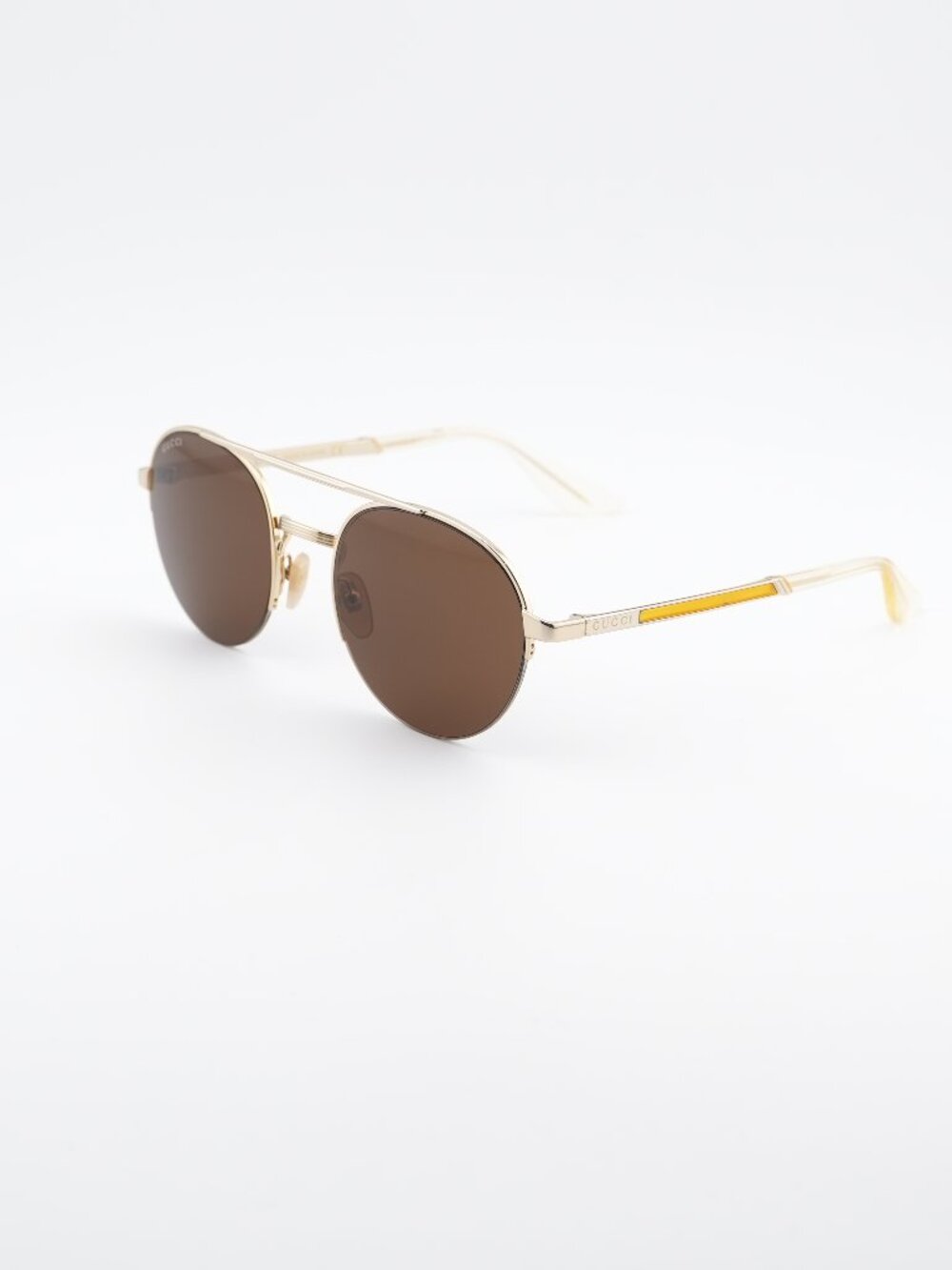 Gucci GG0984S 002 Unisex Sunglasses Gold Round Frame, Brown Lenses